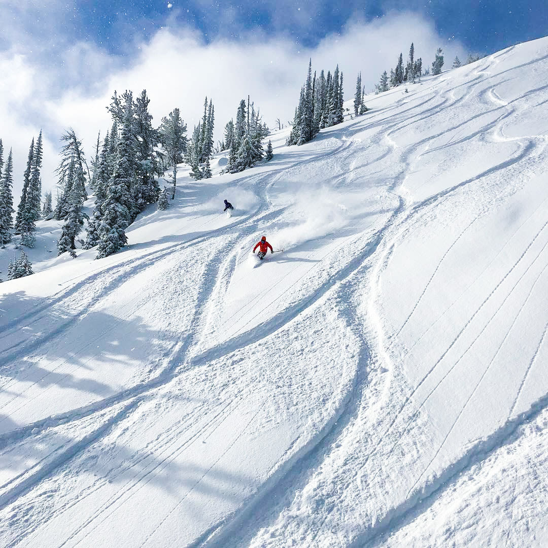 Anthony Lakes Mountain Resort in USA - a person skiing down a snow covered mountain.