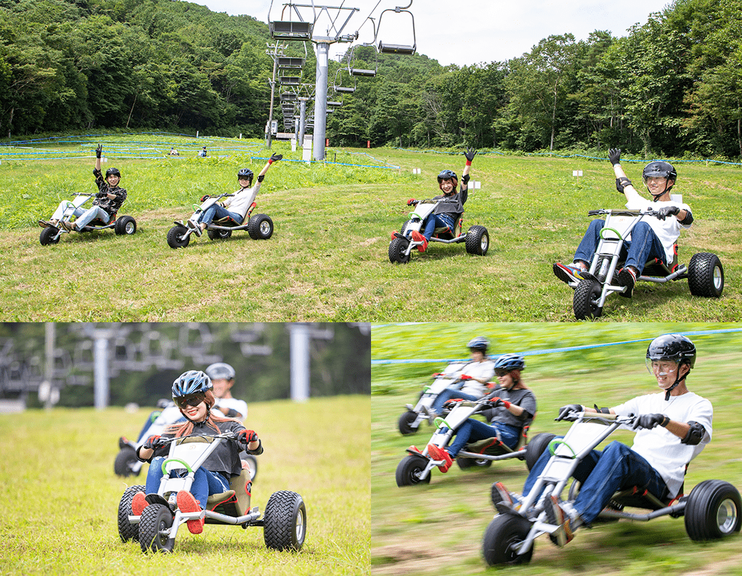Spring Valley Izumi Kogen Sendai in Japan - a group of kids riding atvs in a field.