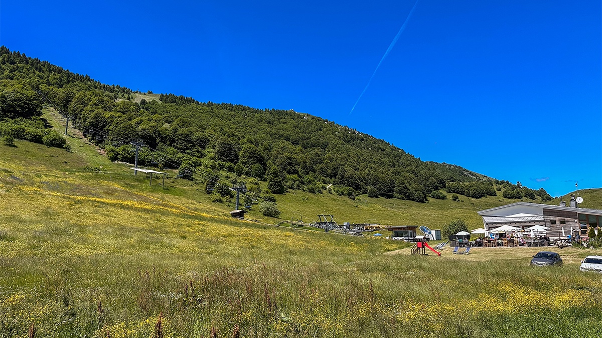 Prà Alpesina Chairlift - Upper terminal in Italy - the view from the top of the mountain.