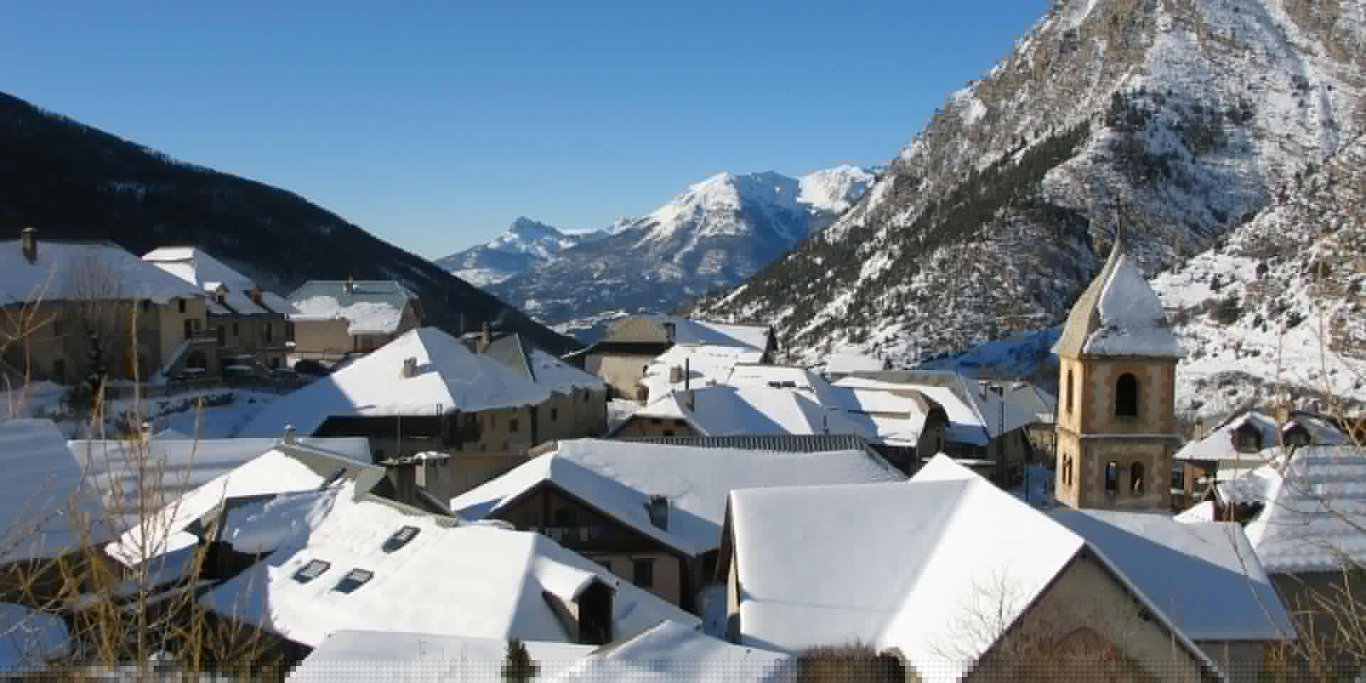 Crévoux in France - snow on the roofs.