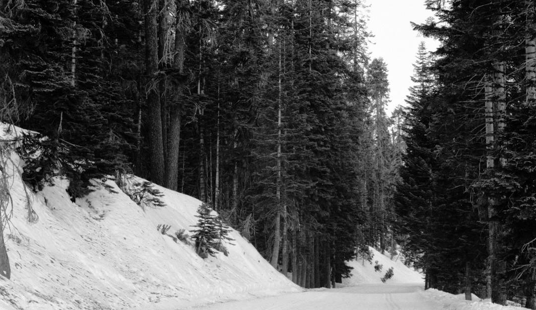 Winter sports scene at Badger Pass in Yosemite National Park, with a charming chalet in the background. The surrounding landscape is covered in a thick layer of pristine white snow, providing a stunning winter scenery.