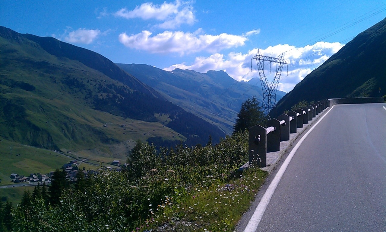 Tschappina-Lüsch-Urmein in Switzerland - blue sky with white clouds.