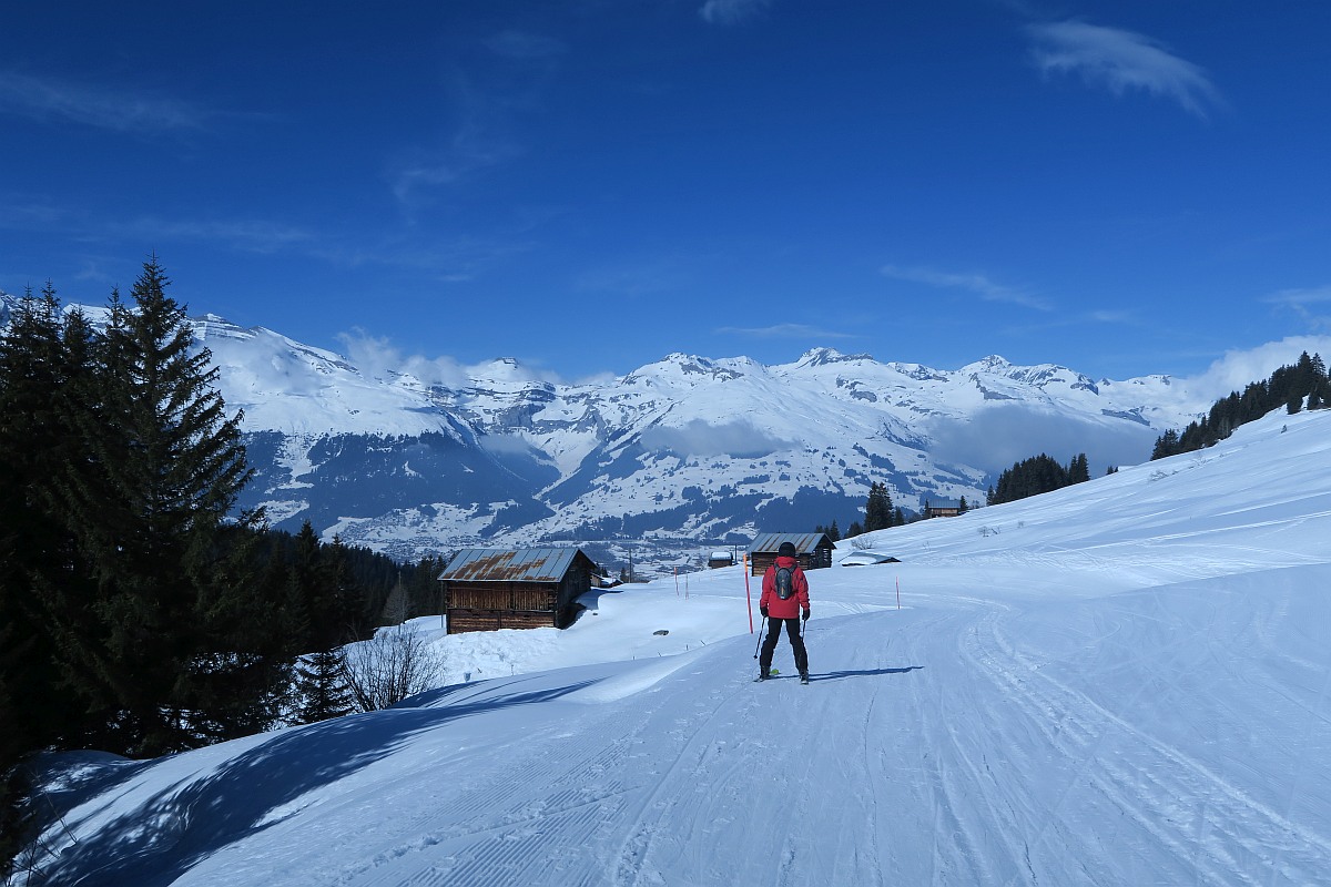 Obersaxen | ​Mundaun | ​Val Lumnezia in Switzerland - a person riding skis down a snowy slope.