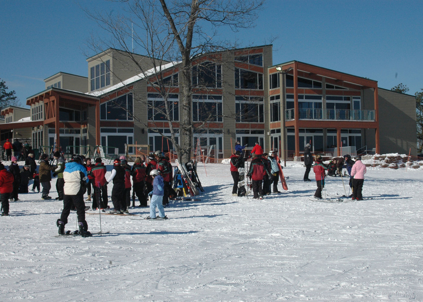 Big Bear at Masthope Mountain in USA - a group of people standing in the snow.