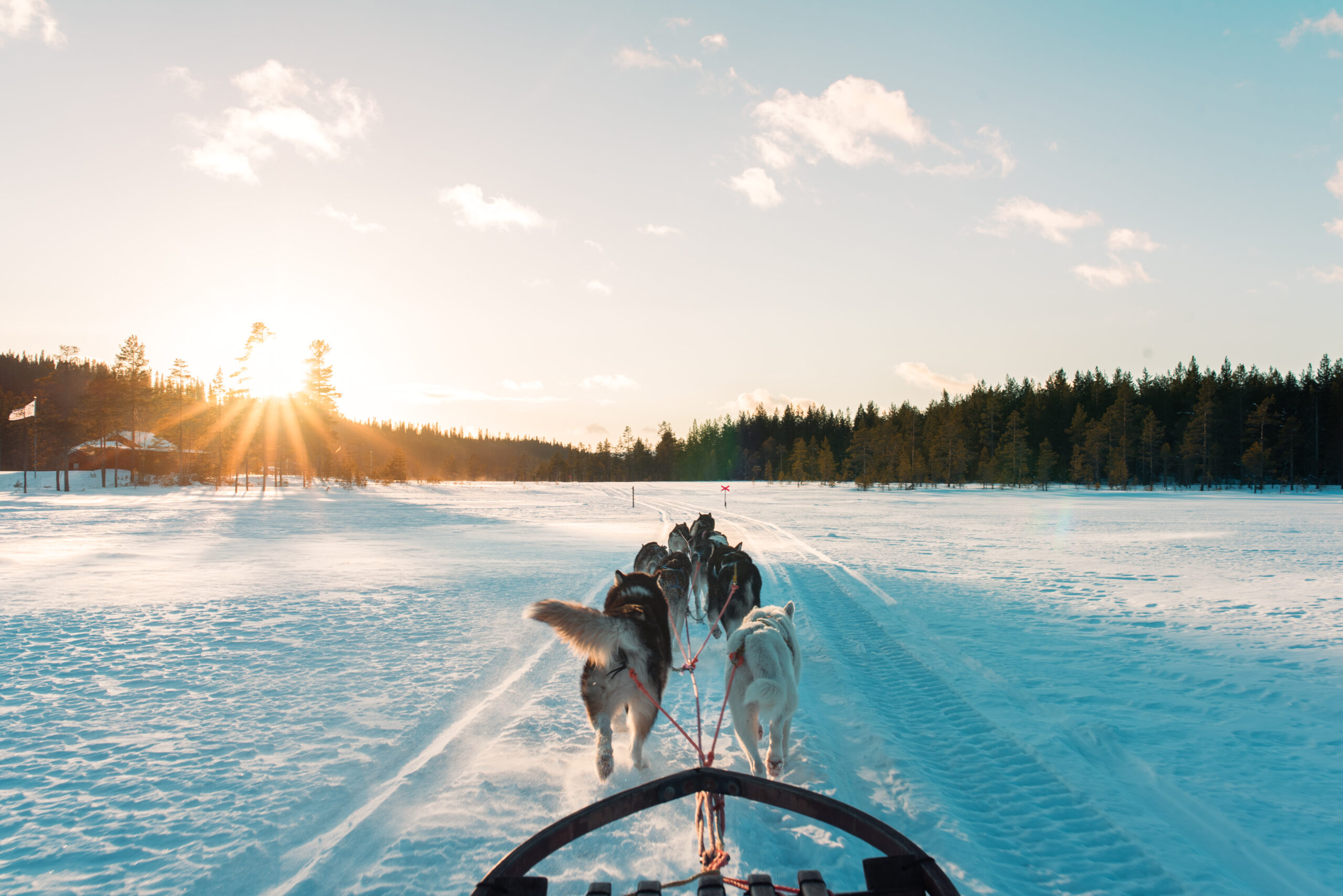 Winter sports scene at Idre Himmelfjäll, Central Sweden, featuring a snowmobile cruising through stunning winter scenery on a sunny day.