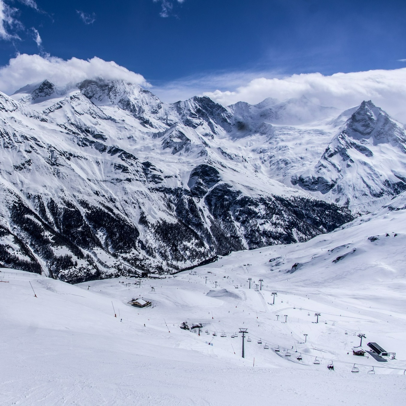 Grimentz Zinal in Switzerland - a view of the mountains from a ski slope.