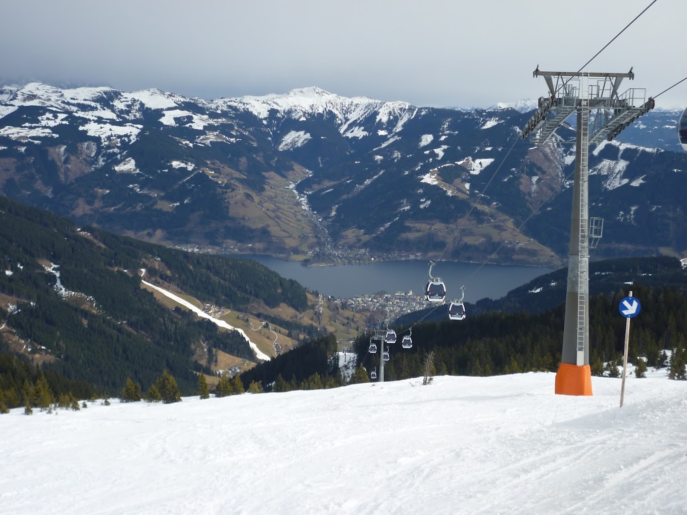 Schmittenhöhe in Austria - a ski lift going up the mountain.
