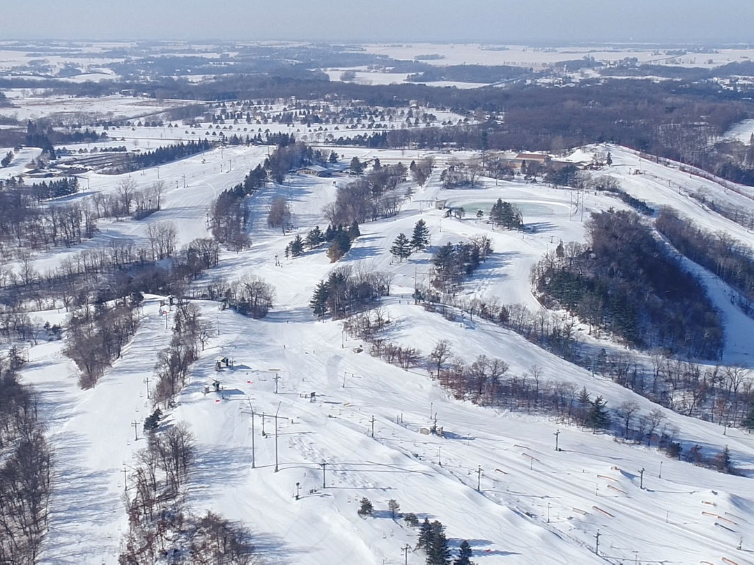 Afton Alps in USA - an aerial view of a ski area in the winter.