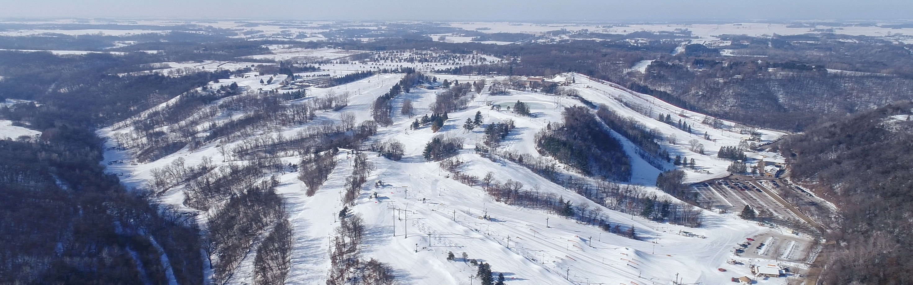 Afton Alps in USA - an aerial view of a ski slope in the mountains.