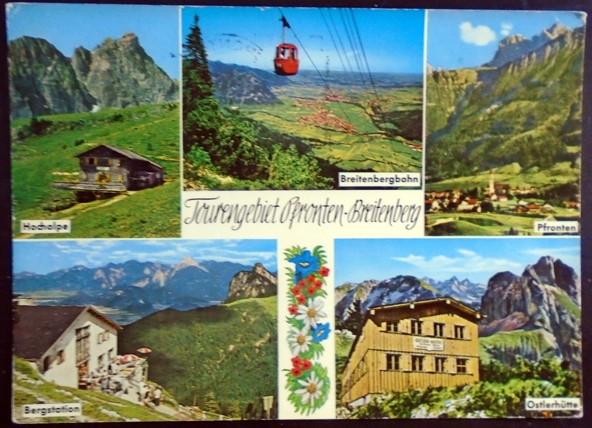 Breitenberg - Hochalpe - Pfronten in Germany - a postcard with pictures of mountains and houses.