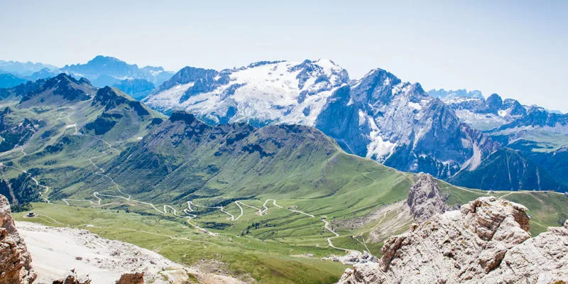 Arabba Marmolada in Italy - the mountains are covered in snow.