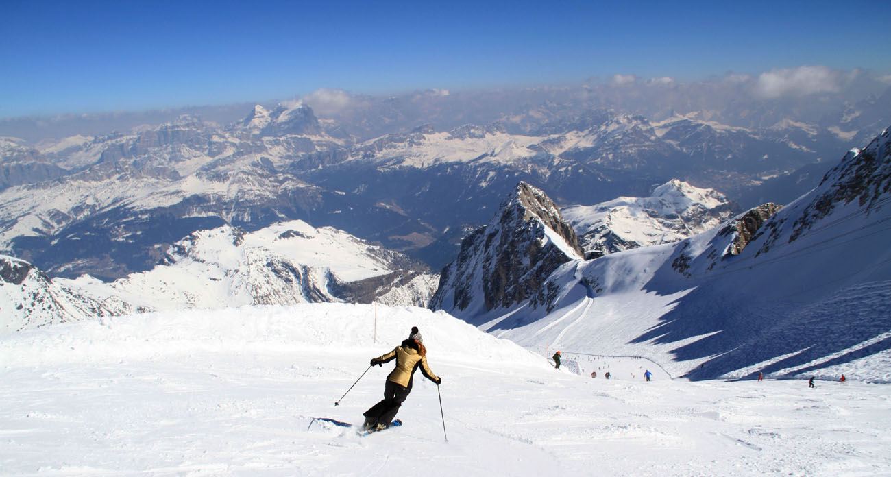 Arabba Marmolada in Italy - the sky is clear and blue.