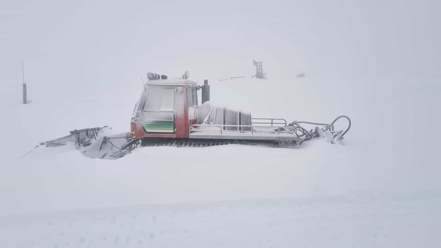 Mt Lyford in New Zealand - a snow pling machine in the snow.