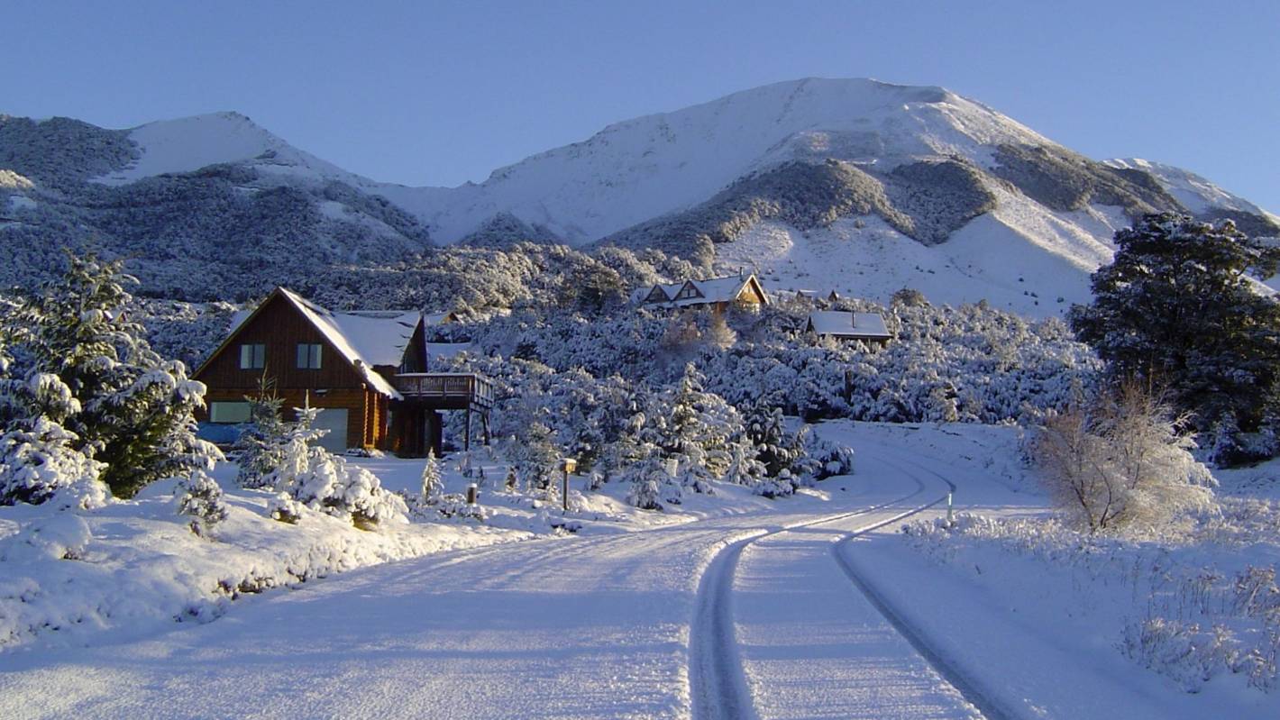 Mt Lyford in New Zealand - snow on the ground.