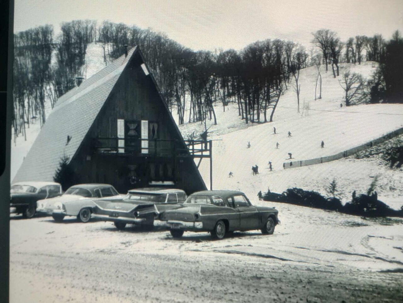 Mt. La Crosse in USA - an old black and white photo of a barn.