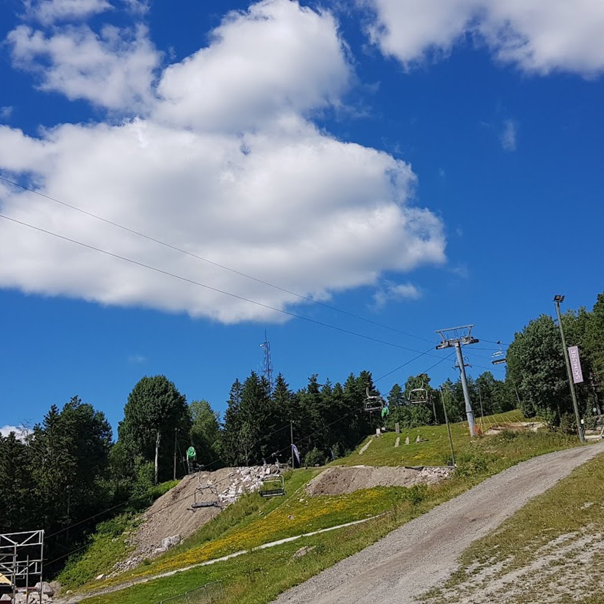 Drammen in Norway - a ski lift going up the side of a mountain.