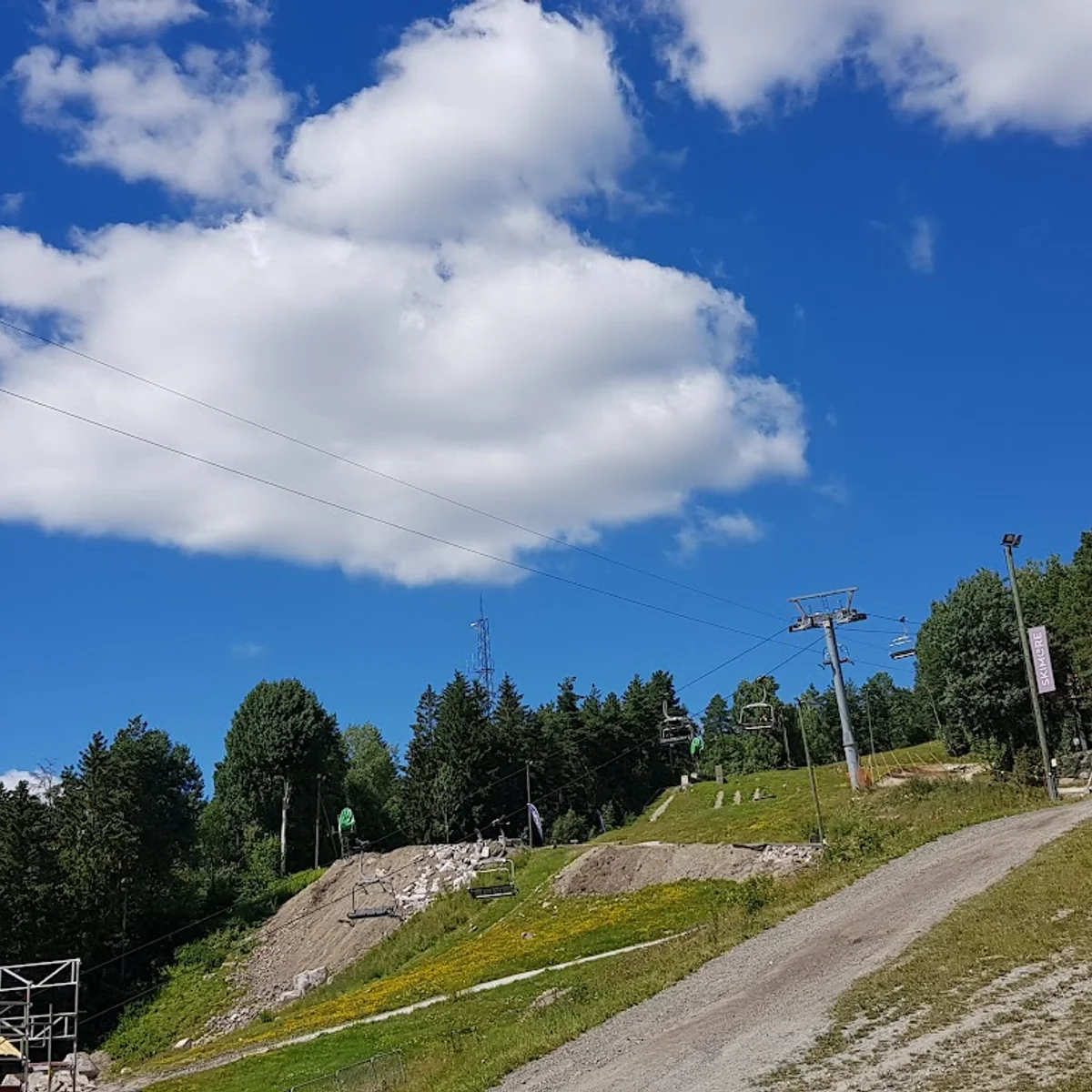 Drammen in Norway - a ski lift going up the side of a mountain.