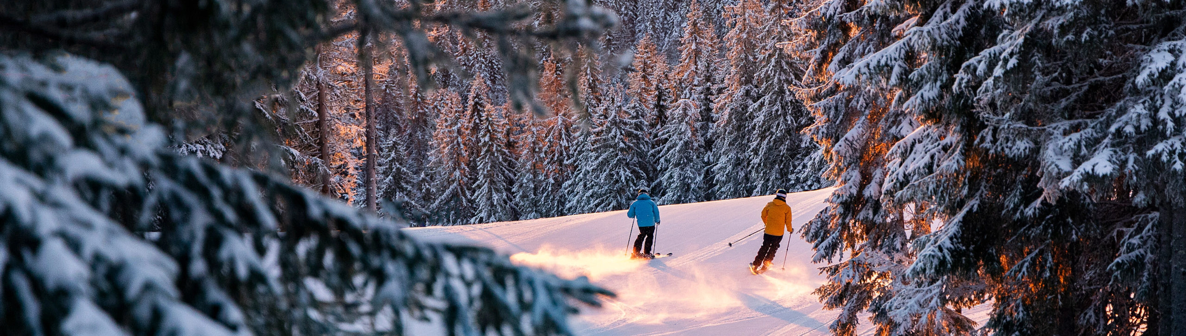 A winter sports scene in Säfsen Fredriksberg Sweden featuring a skier gliding down the vibrant ski resort amidst mesmerizing winter scenery. Families enjoy skiing in the calm snowy environment.