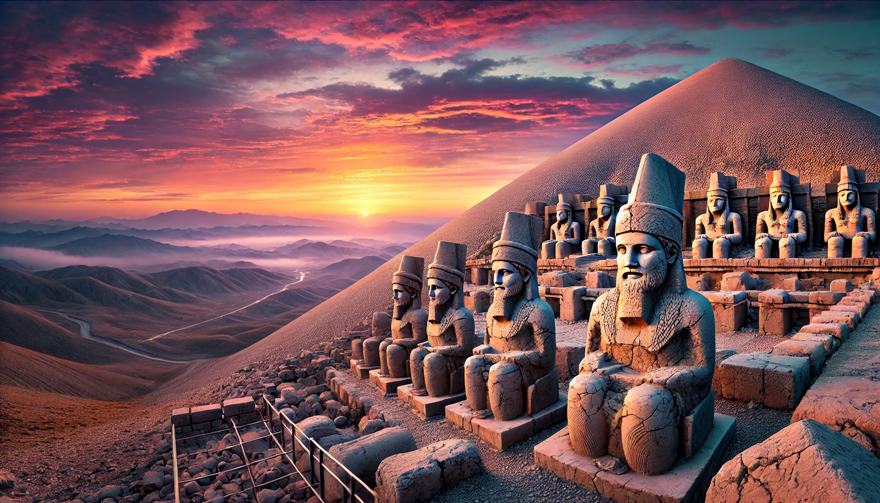 Mount Nemrut in Turkey - an image of a pyramid in the desert.
