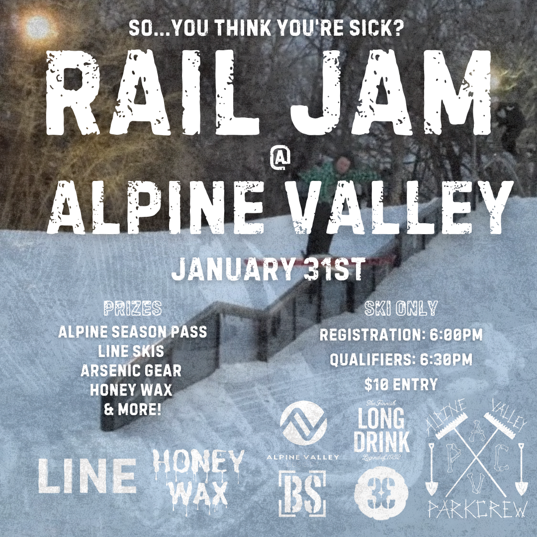 Alpine Valley Resort in USA - a poster for a snowboard event in the woods.