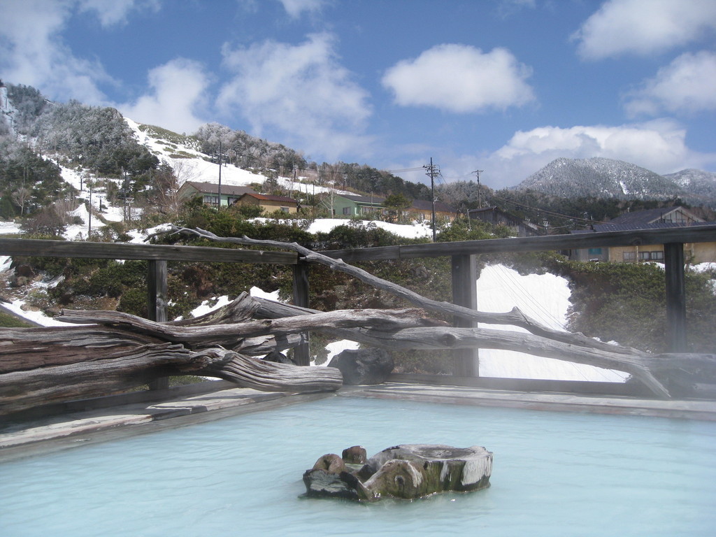 Manza Onsen in Japan - a hot pool in the middle of a mountain.