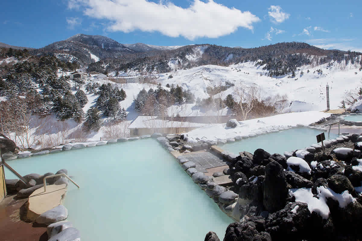 Manza Onsen in Japan - snow on the ground.