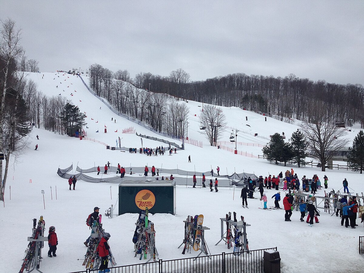 Horseshoe Resort in Canada - a group of people skiing down a snowy hill.