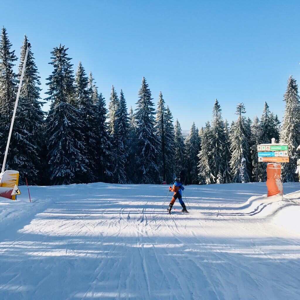 Kläppen in Sweden - a person skiing down a hill in the snow.