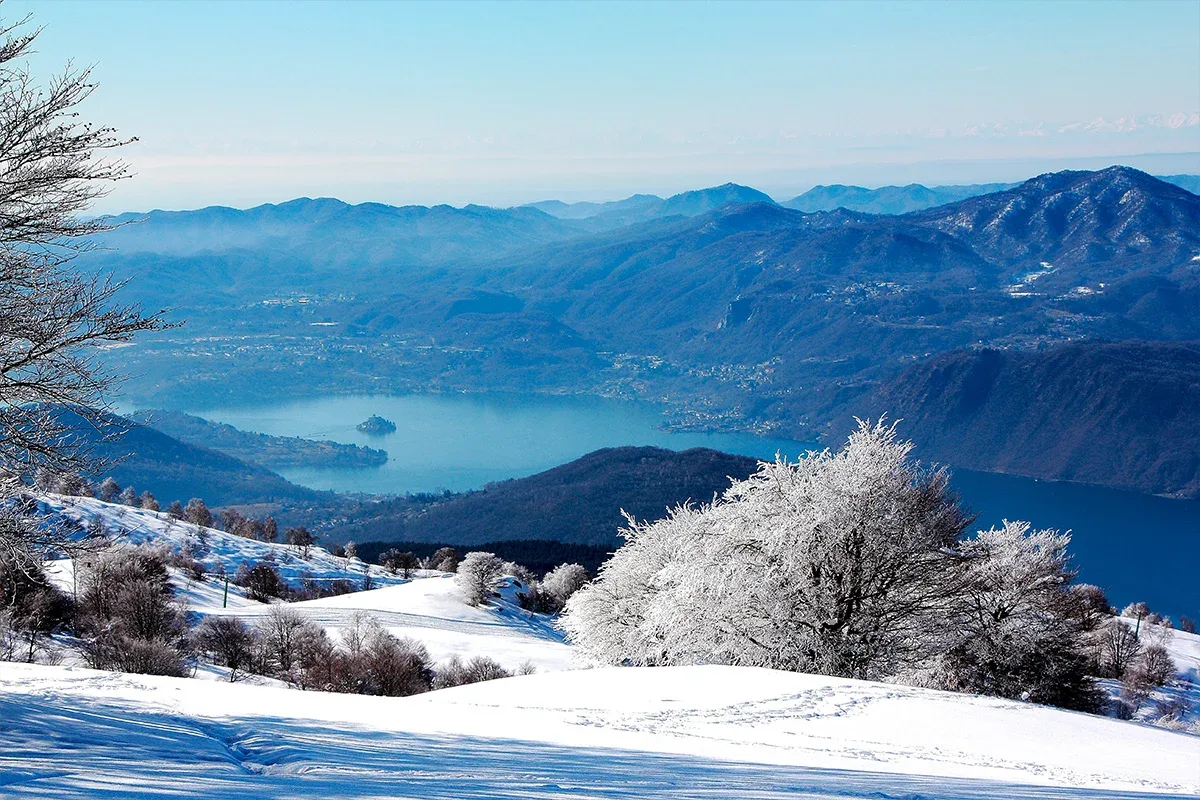 Mottarone in Italy - the view from the top of the mountain in winter.