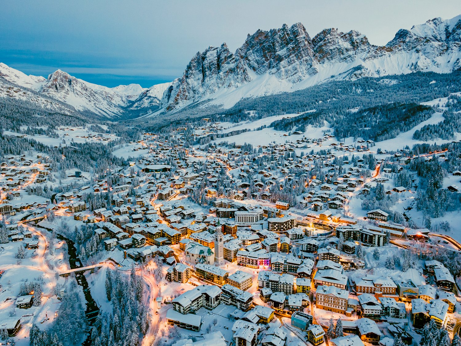 Cortina d'Ampezzo in Italy - a snowy village in the alps of switzerland.