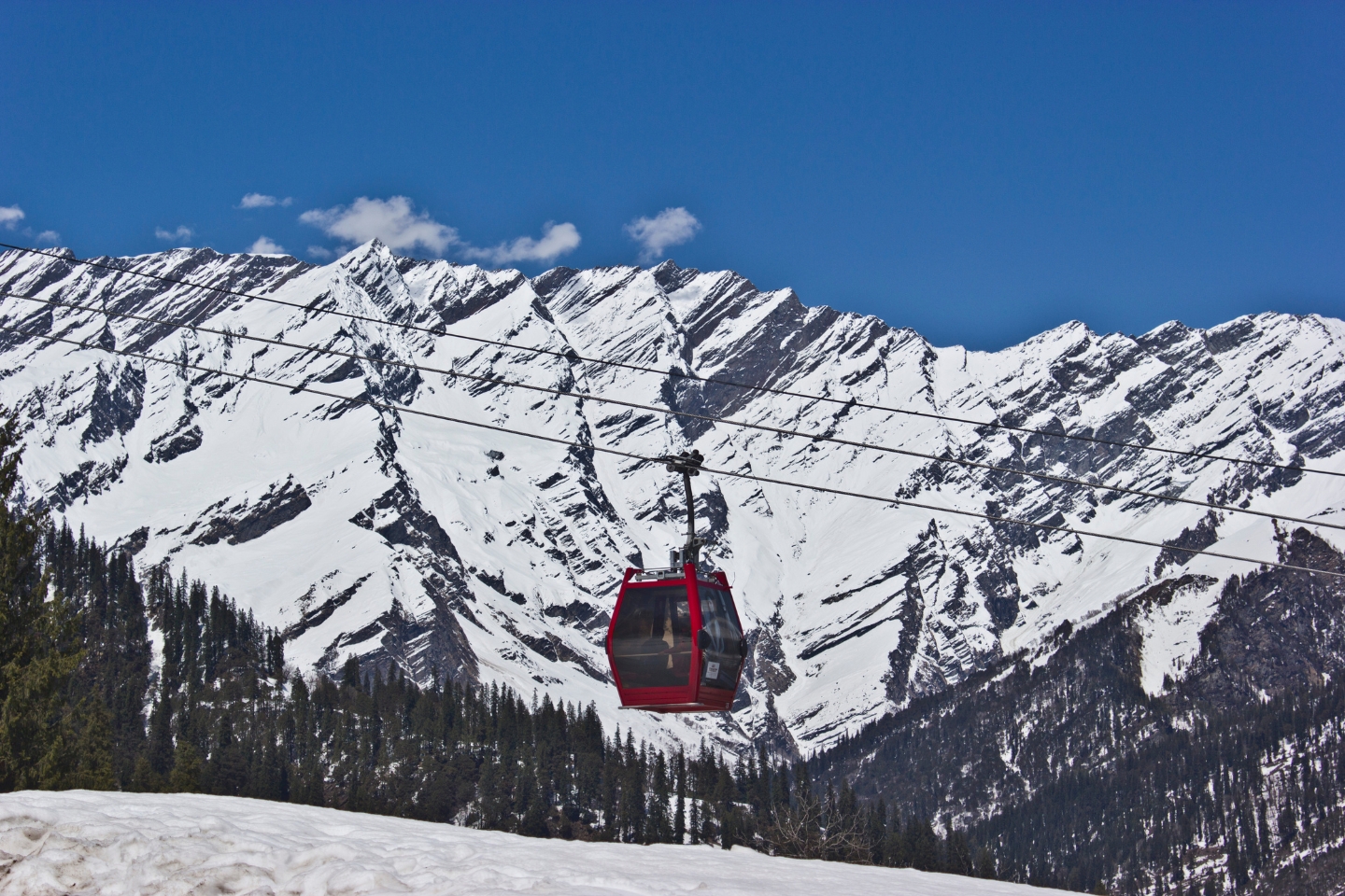 Solang Ropeway & Ski Center in India - a clear blue sky.