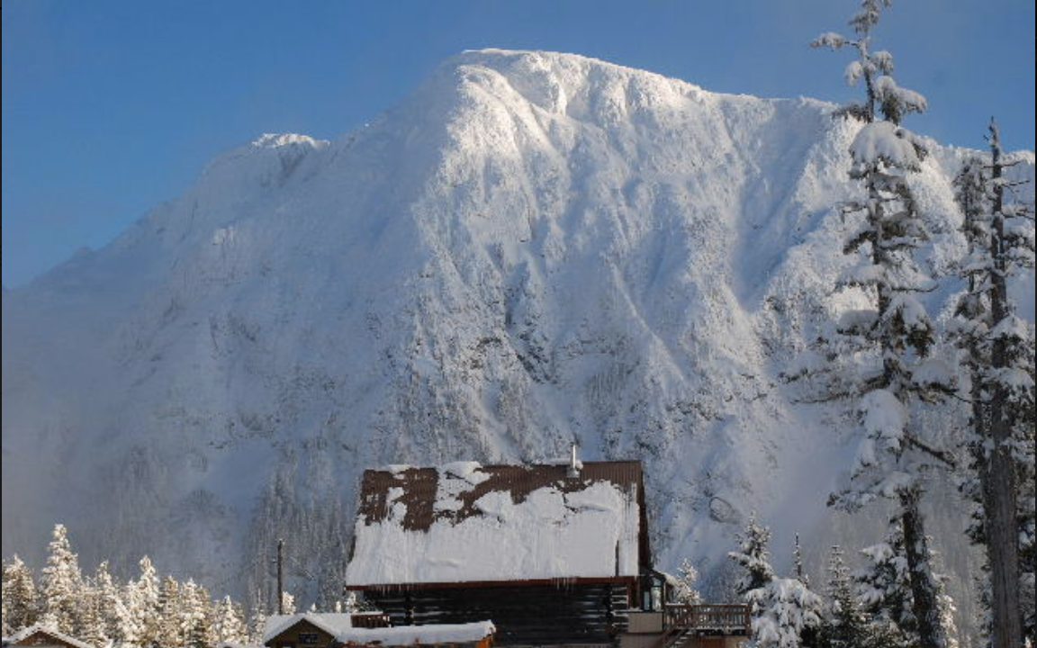 Mount Cain Alpine Park in Canada - the mountain is covered in snow.
