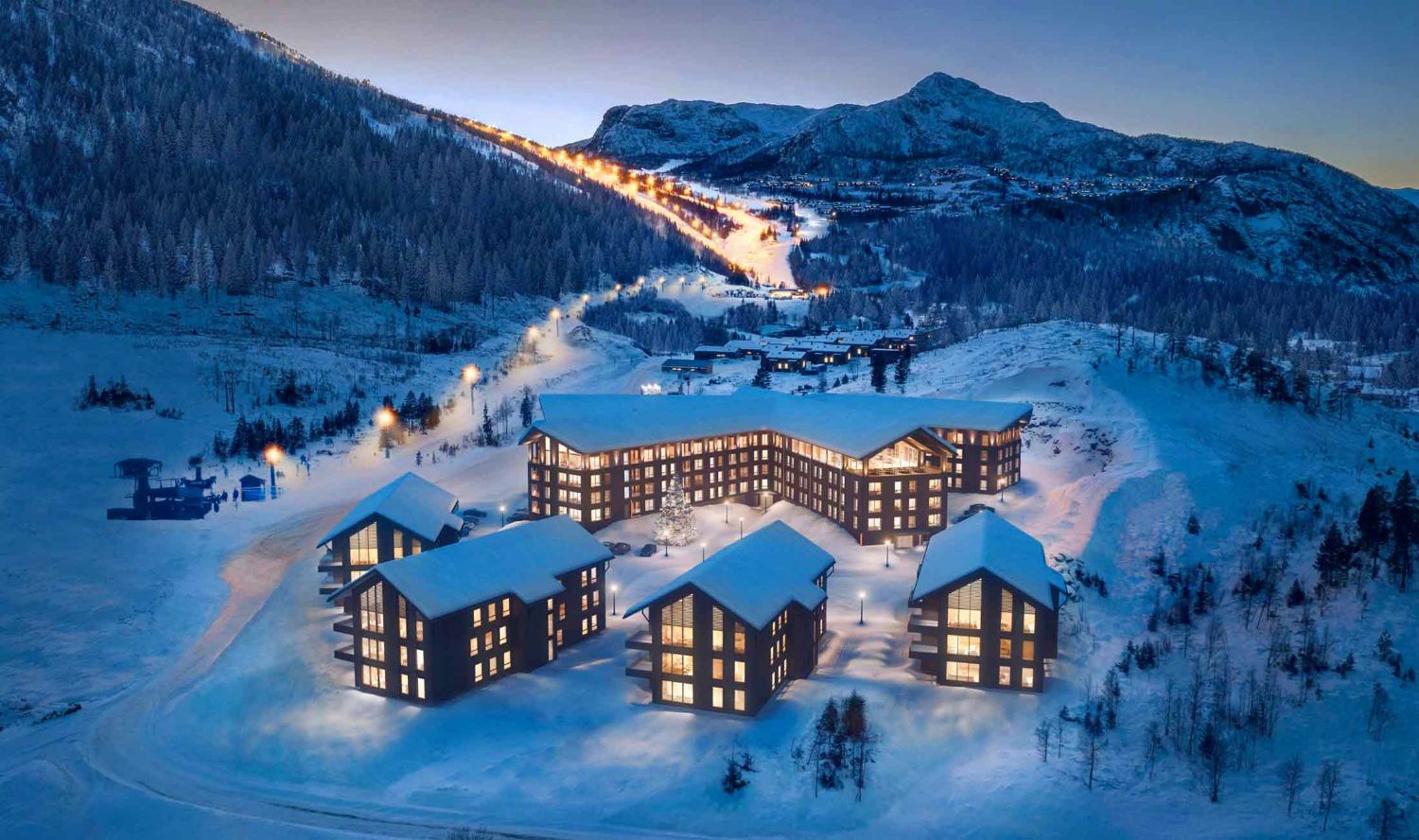 Hemsedal in Norway: a ski resort in the austrian alps at night.