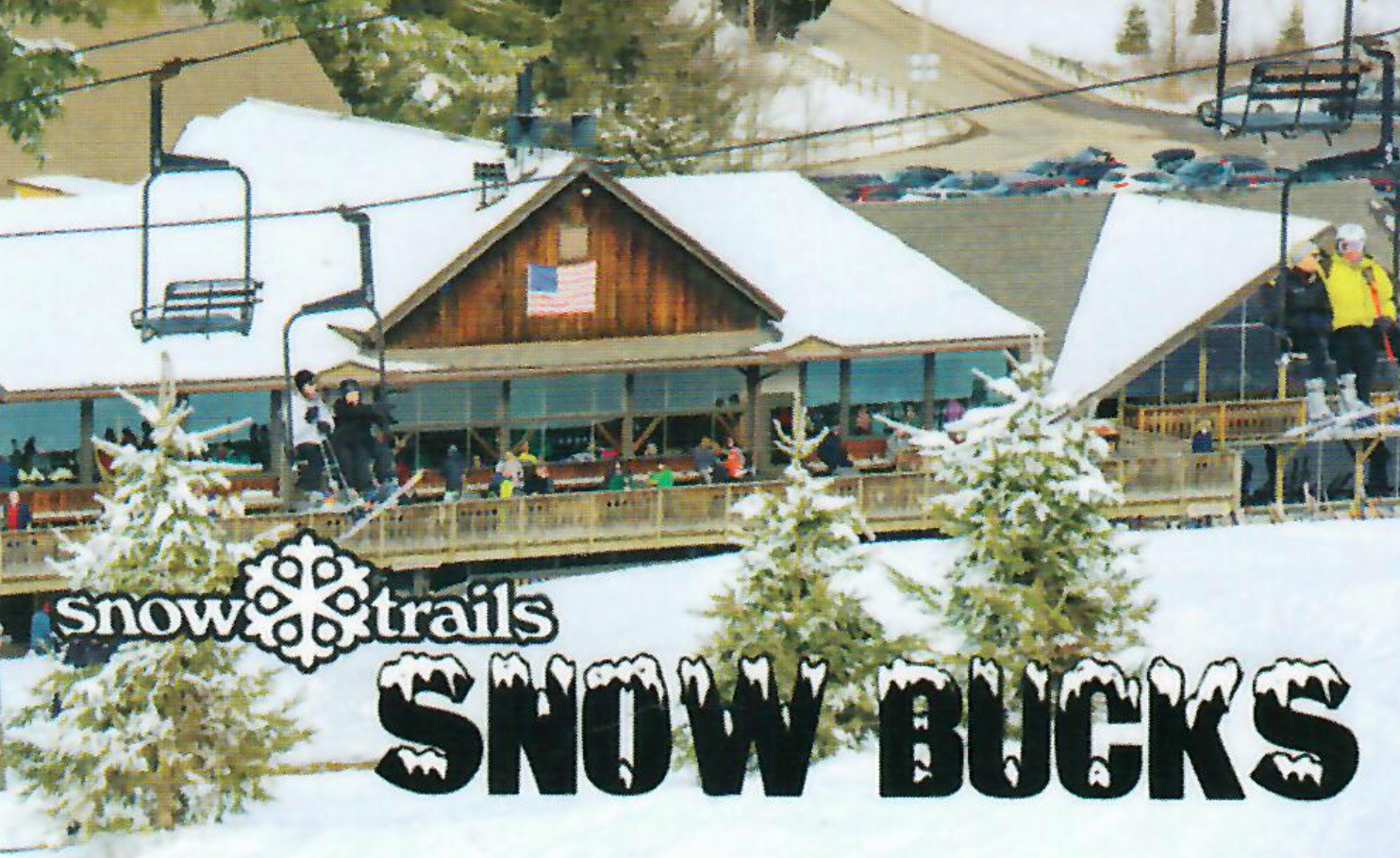 Snow Trails in USA: a ski resort with snow on the roof.