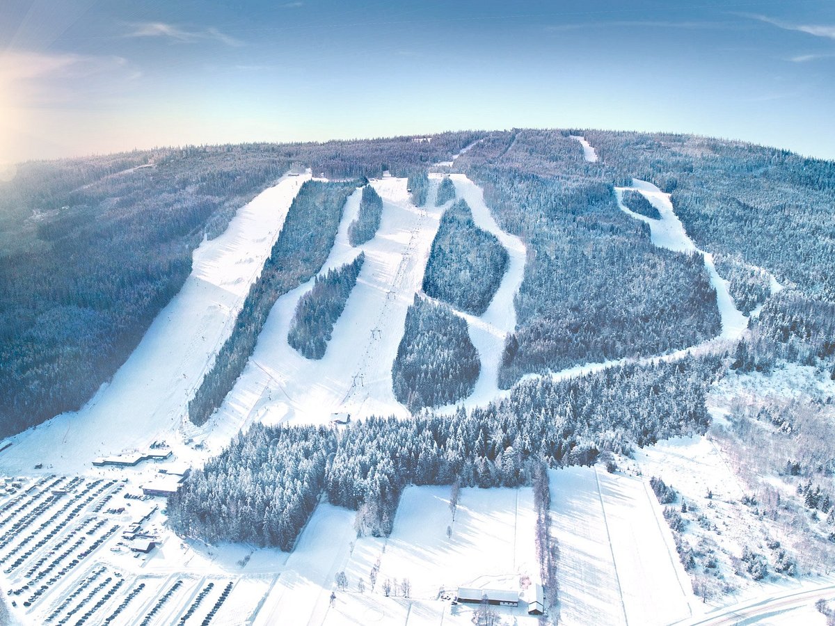 Sunne in Sweden: an aerial view of a ski resort in the winter.