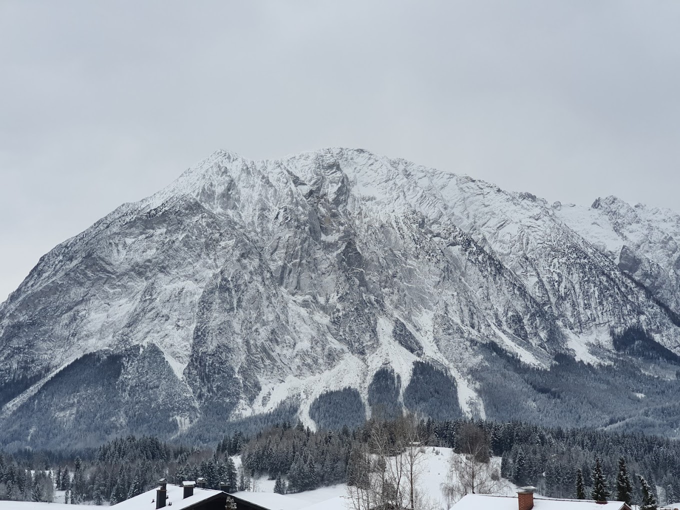Tauplitz in Austria - a snow covered mountain is in the background.