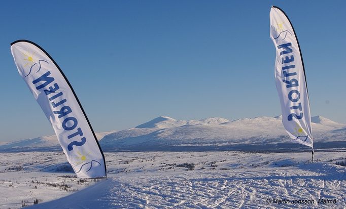 Storlien in Sweden - a group of kites flying in the snow.