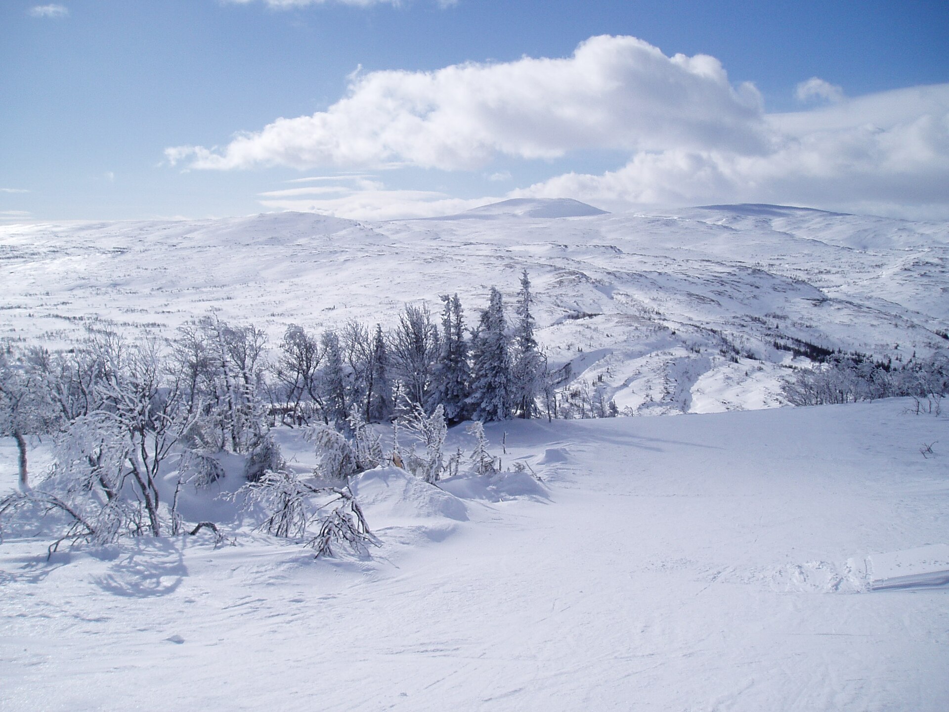 Storlien in Sweden - a person on a snowboard in the snow.