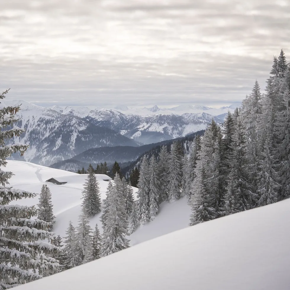 Winter sports enthusiasts enjoy a day at the Wallberg ski resort in Upper Bavaria, Germany, surrounded by stunning snow-covered slopes and serene winter scenery.