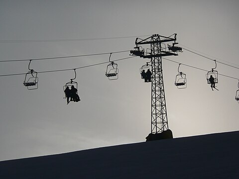 Orlovka in Kyrgyzstan - a ski lift going up the mountain.