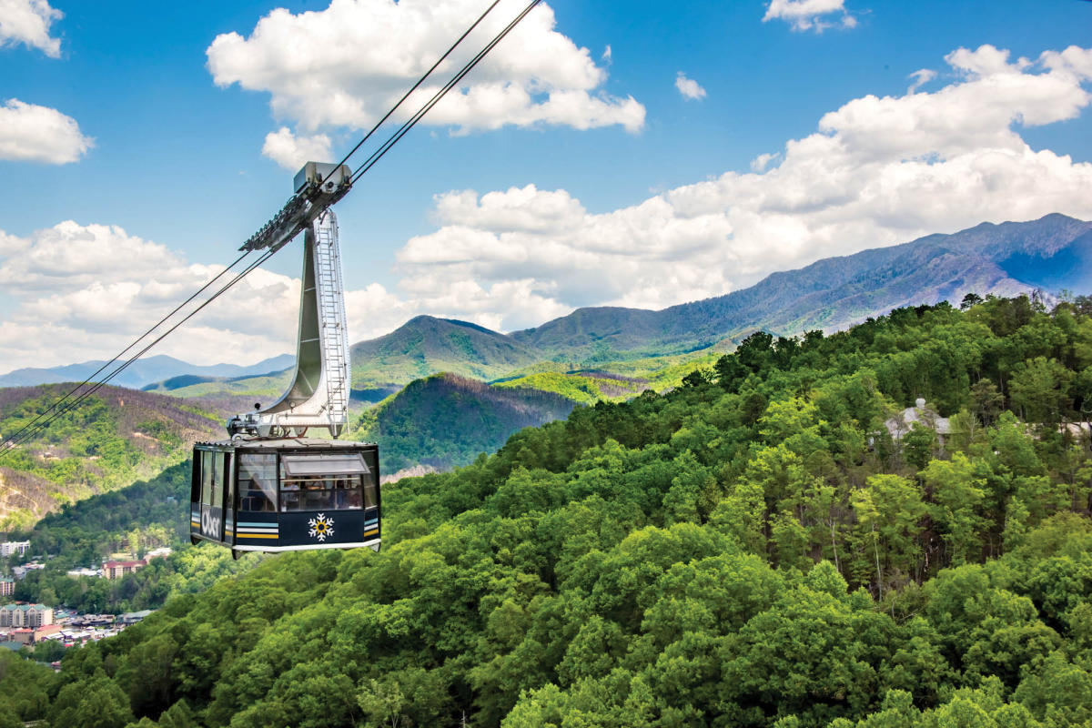 Ober Mountain in USA - white clouds in the blue sky.