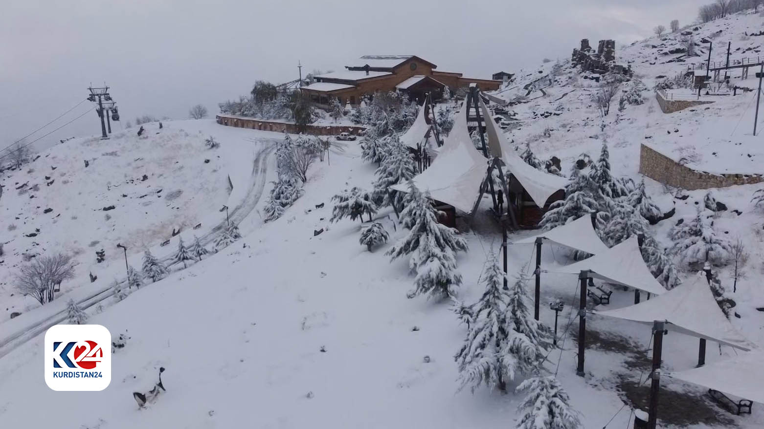 Korek Mountain Resort in Iraq: an aerial view of the resort in the snow.