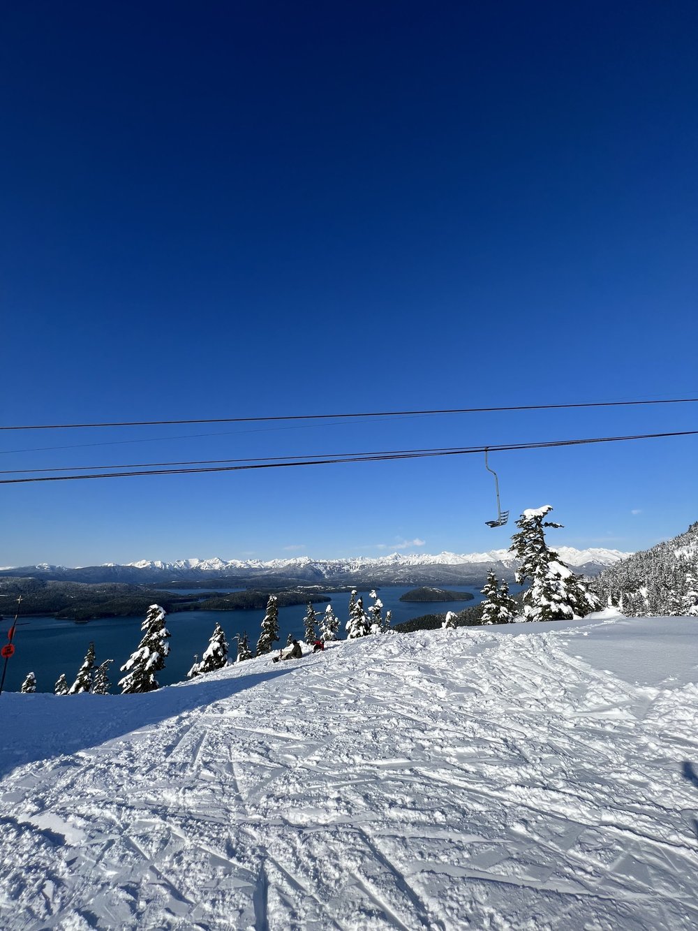 Mt Eyak Ski Area in USA - the view from the top of a ski slope.