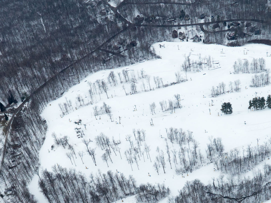 Mad River Mountain in USA - an aerial view of a snow covered area.