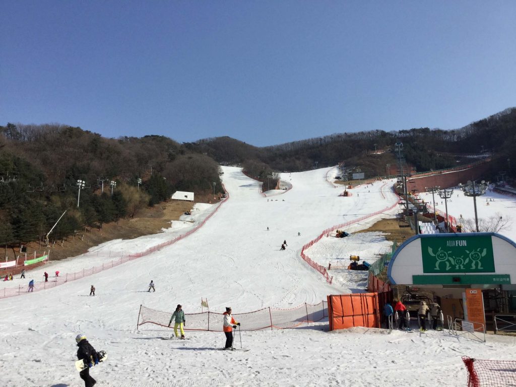 Yangji Pine Resort in South Korea - a ski slope covered in snow.
