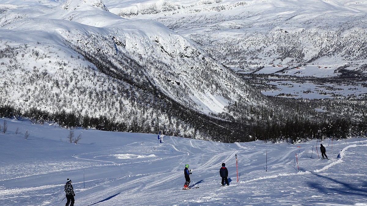 Raudalen in Norway - a group of people skiing down a mountain.