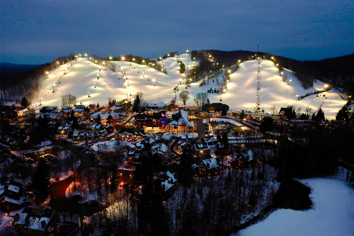 Crystal Mountain - MI in USA: a ski resort at night.