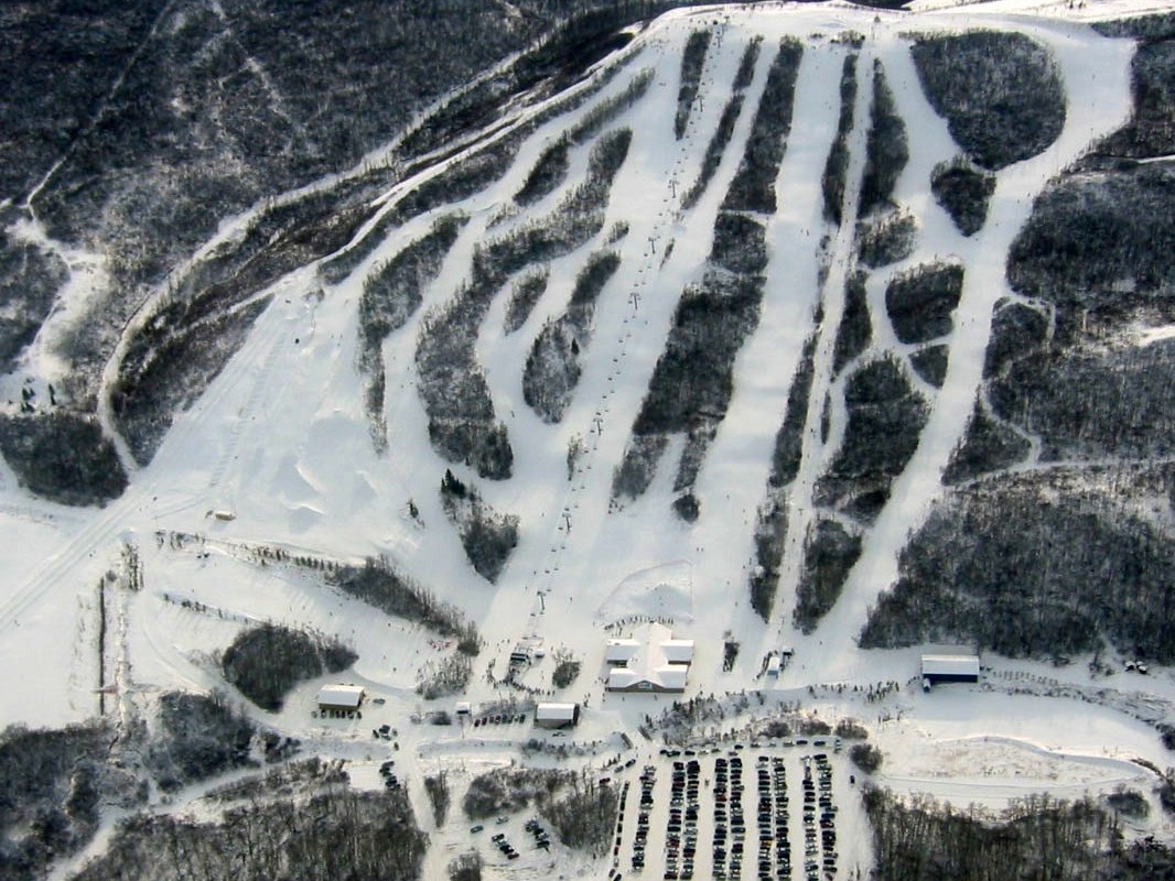 Table Mountain in Canada: an aerial view of a ski resort in the mountains.