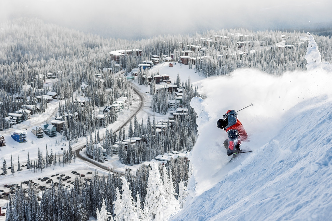 Silver Star in Canada - a person is skiing down a snowy hill.