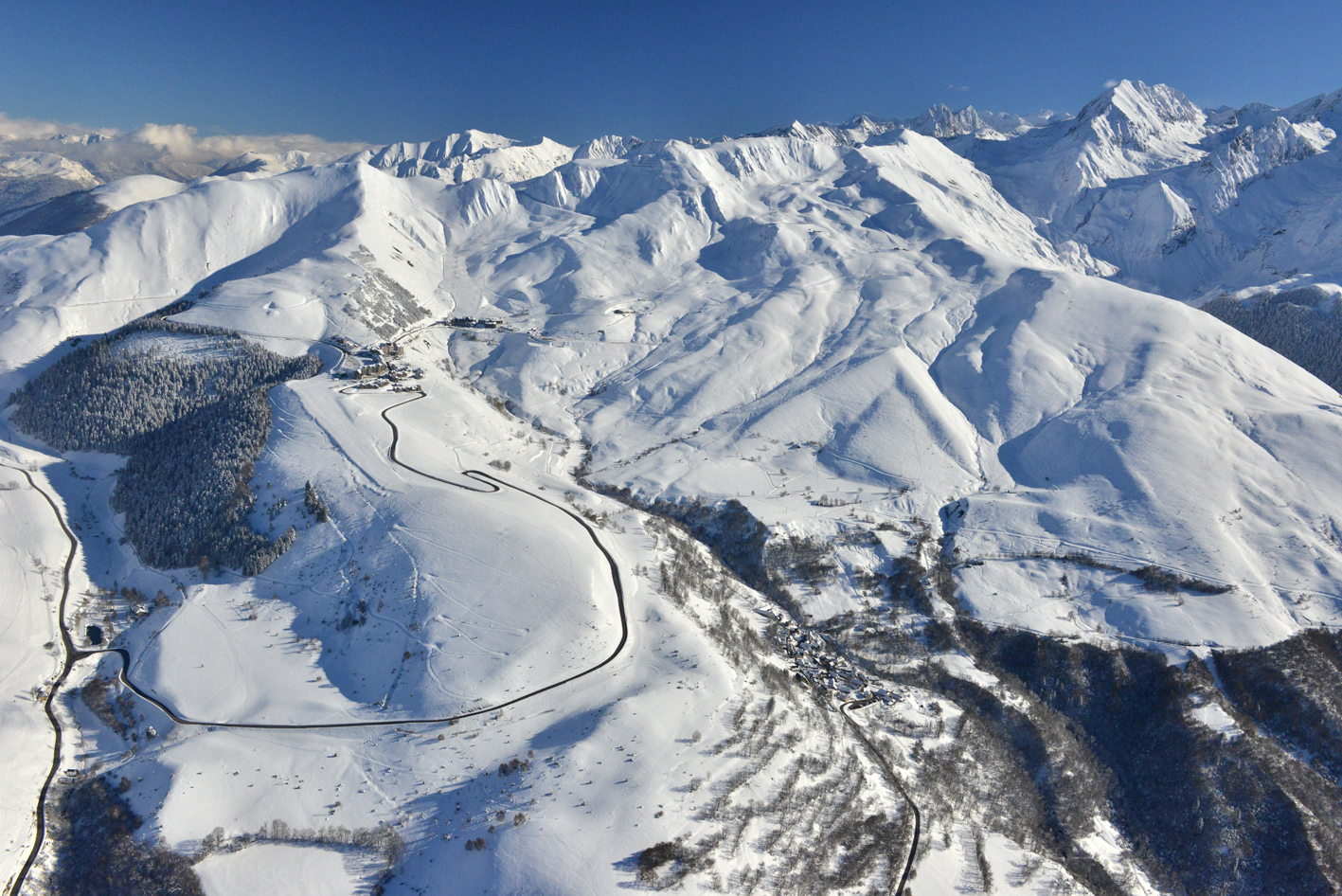 Peyragudes in France - a view of snow covered mountains from a plane.